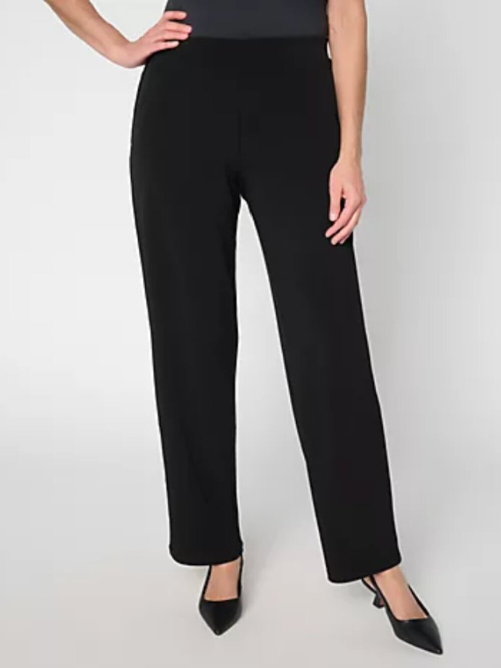 Susan Graver Essentials Liquid Knit Pants Black Straight Pull On Travel Pant L - Picture 3 of 3